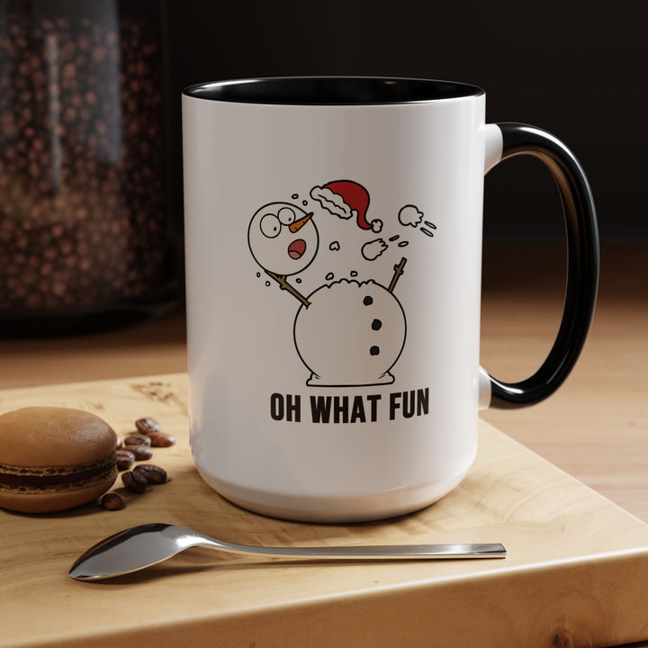 Funny Snowman Accent Coffee Mug (11, 15oz) - Festive Holiday Gift, Black Handle, Christmas Design, Winter Cup, Seasonal Drinkware