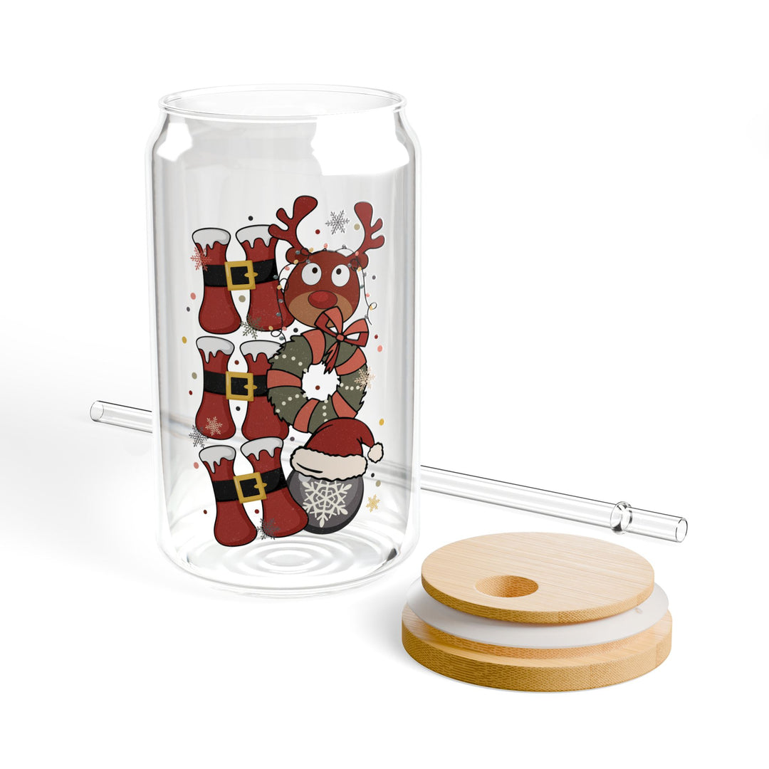 Christmas Sipper Glass with Straw - Festive Holiday Drinkware - Ho Ho Ho Beverage Glass - Cute Kids Gift - Holiday Water Bottle