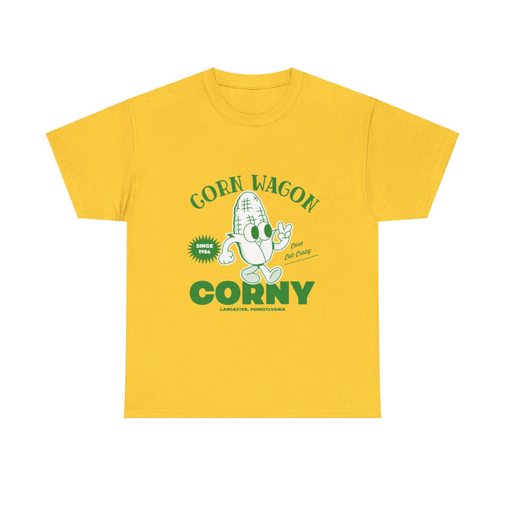 Corn Wagon Unisex Heavy Cotton Tee - Humorous Yellow Graphic T-Shirt for Fun-Loving Personalities