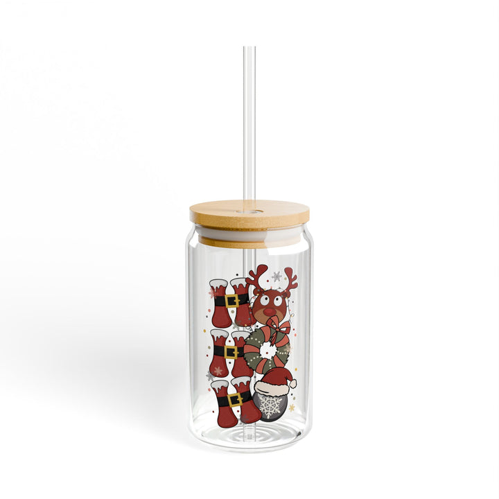 Christmas Sipper Glass with Straw - Festive Holiday Drinkware - Ho Ho Ho Beverage Glass - Cute Kids Gift - Holiday Water Bottle