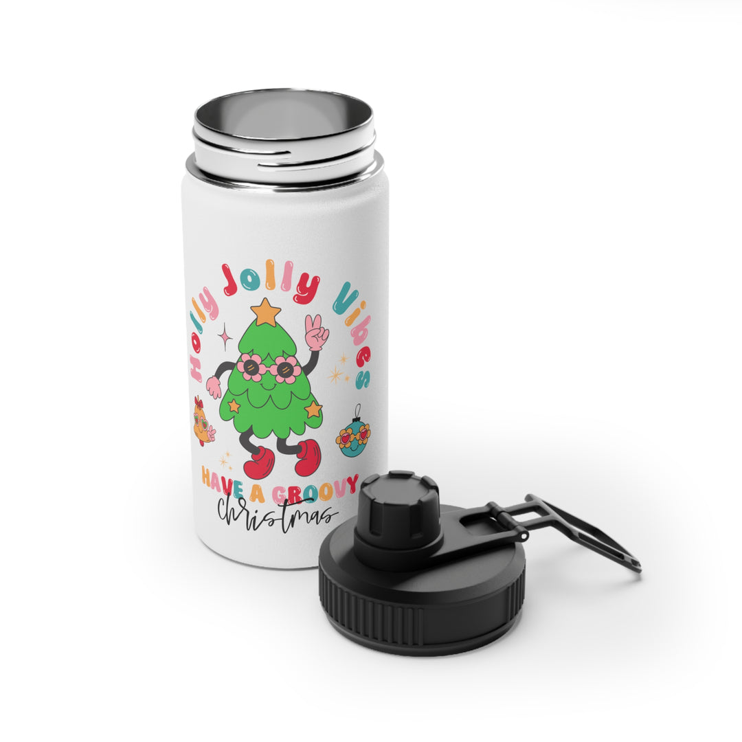 Groovy Christmas Stainless Steel Water Bottle - Holly Jolly Vibes - Perfect for On-the-Go Hydration and Festive Cheer