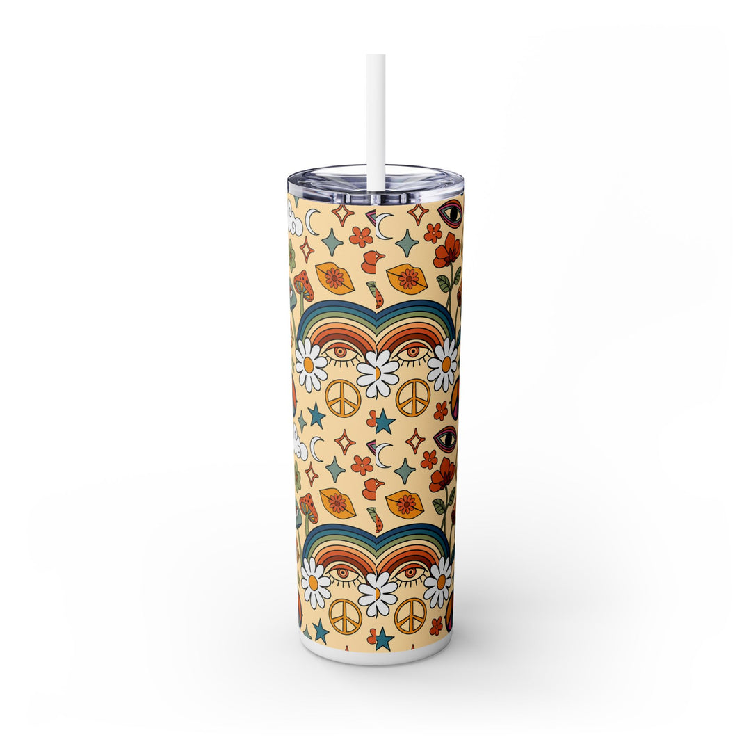 Boho Peaceful Vibes Skinny Tumbler with Straw - 20oz Floral Design