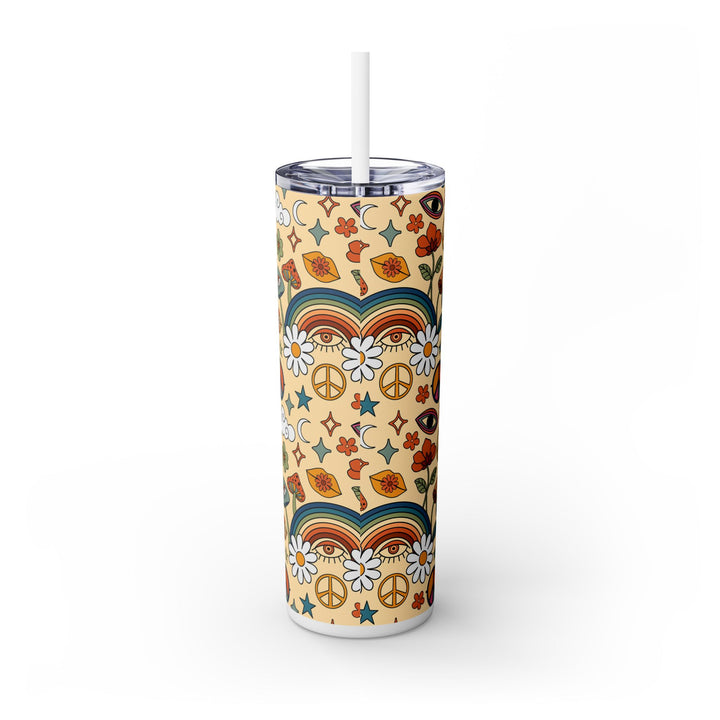 Boho Peaceful Vibes Skinny Tumbler with Straw - 20oz Floral Design