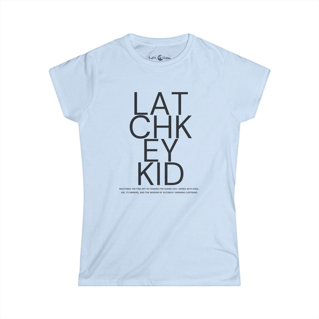 Generation X Women's Softstyle Tee - Typography Latchkey Kid T-Shirt - Modern Semi-Fitted Silhouette for Casual Outings and Relaxed Weekends