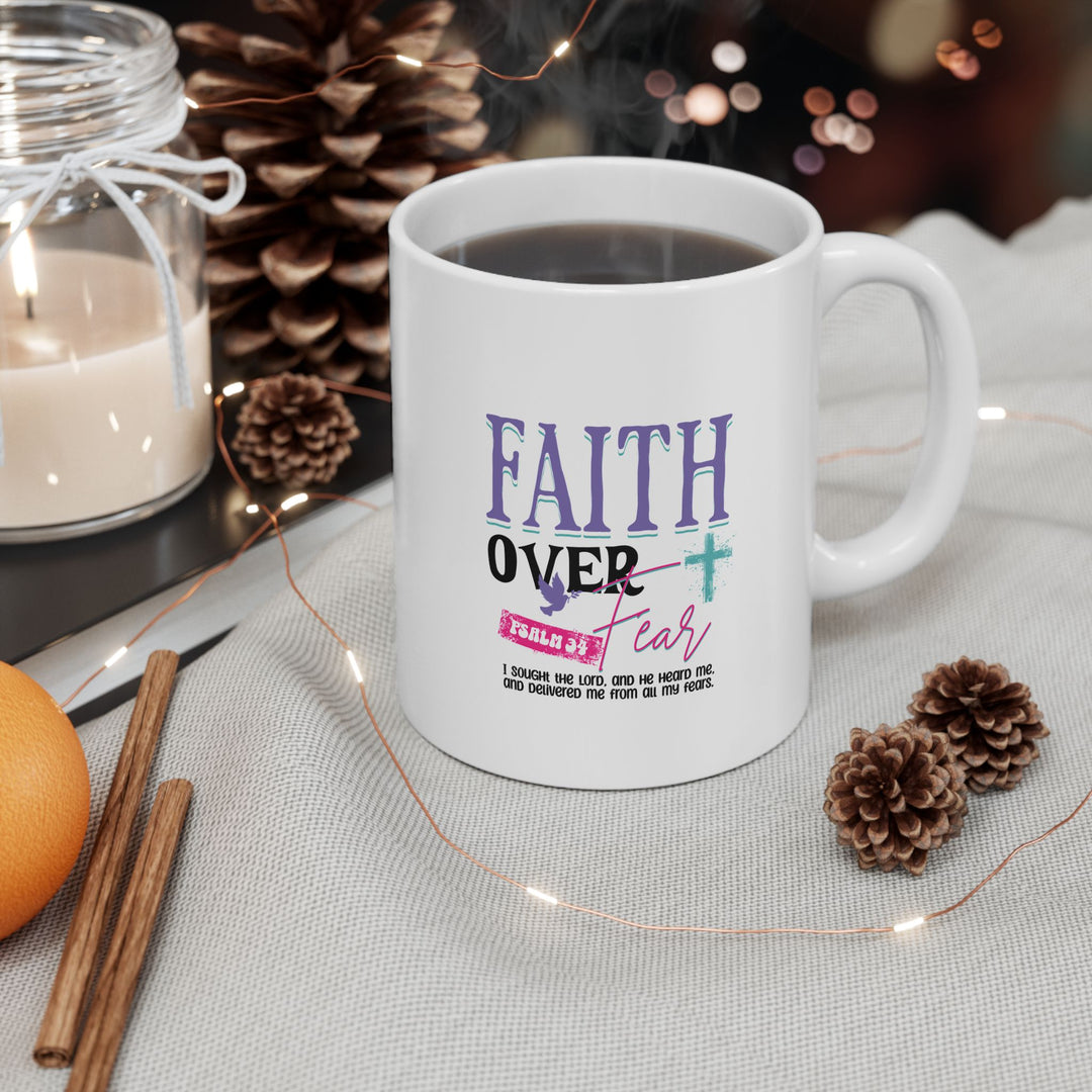 Mug - Faith Over Fear Psalm 34 Quote with Y2K Style