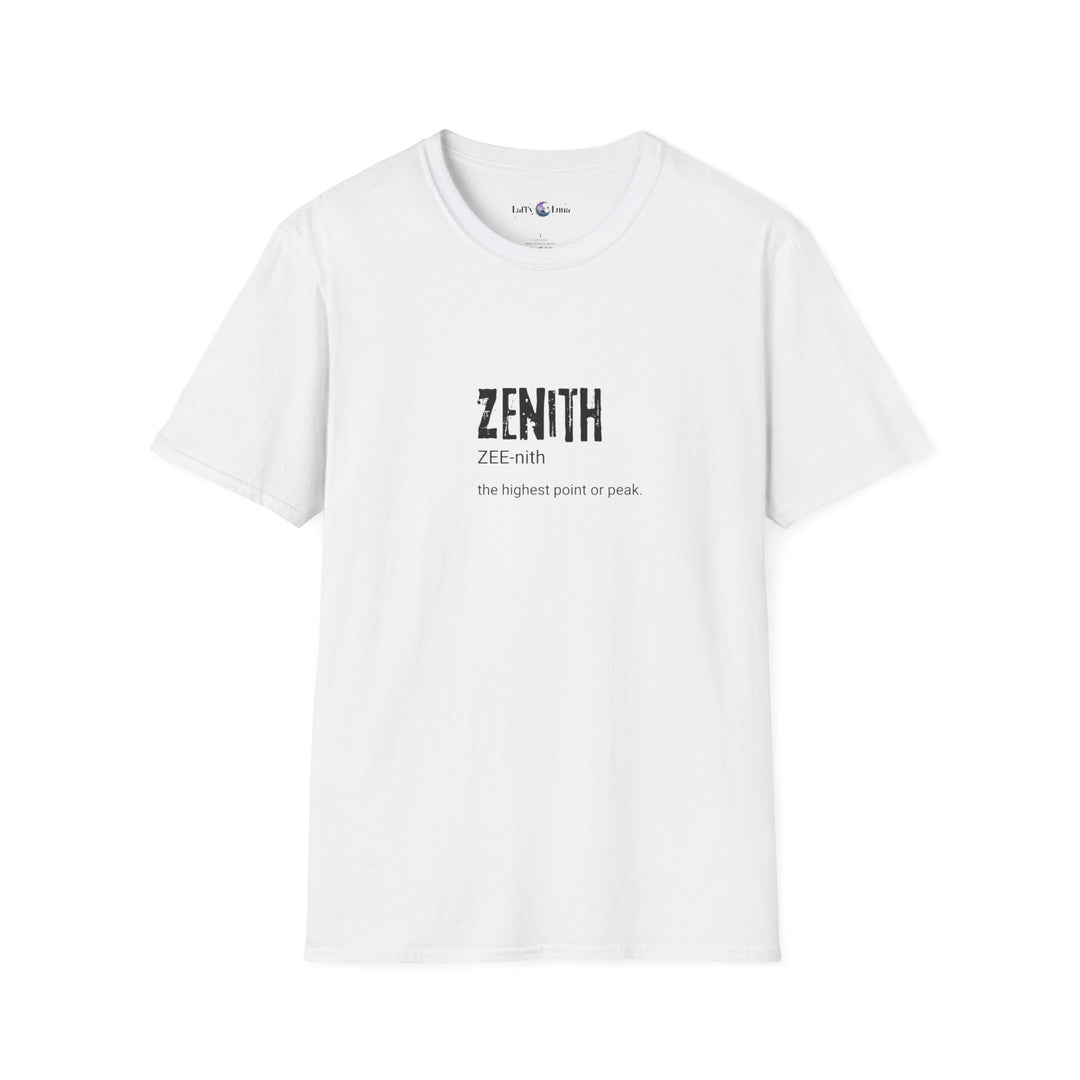 Zenith Unisex Softstyle T-Shirt - Motivational Graphic Tee, Perfect for Everyday Wear, Gift for Graduations, Birthdays, Inspirational