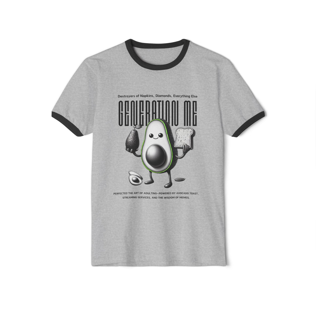 Funny Avocado Generation Me Unisex Cotton Ringer T-Shirt - Millennial Generation Me Graphic Tee for Casual Wear