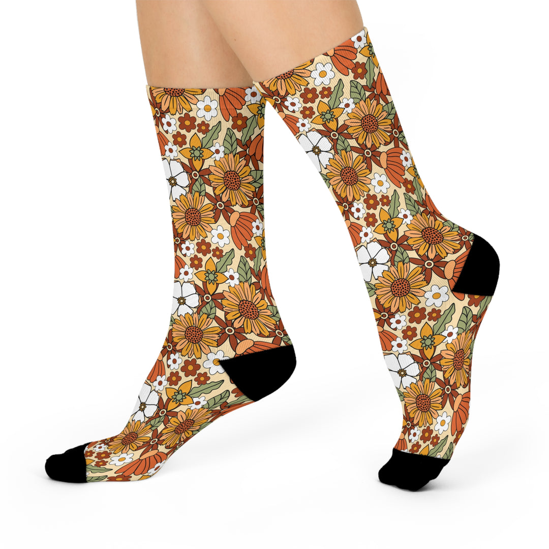 Bohemian Floral Cushioned Crew Socks for Comfort and Style