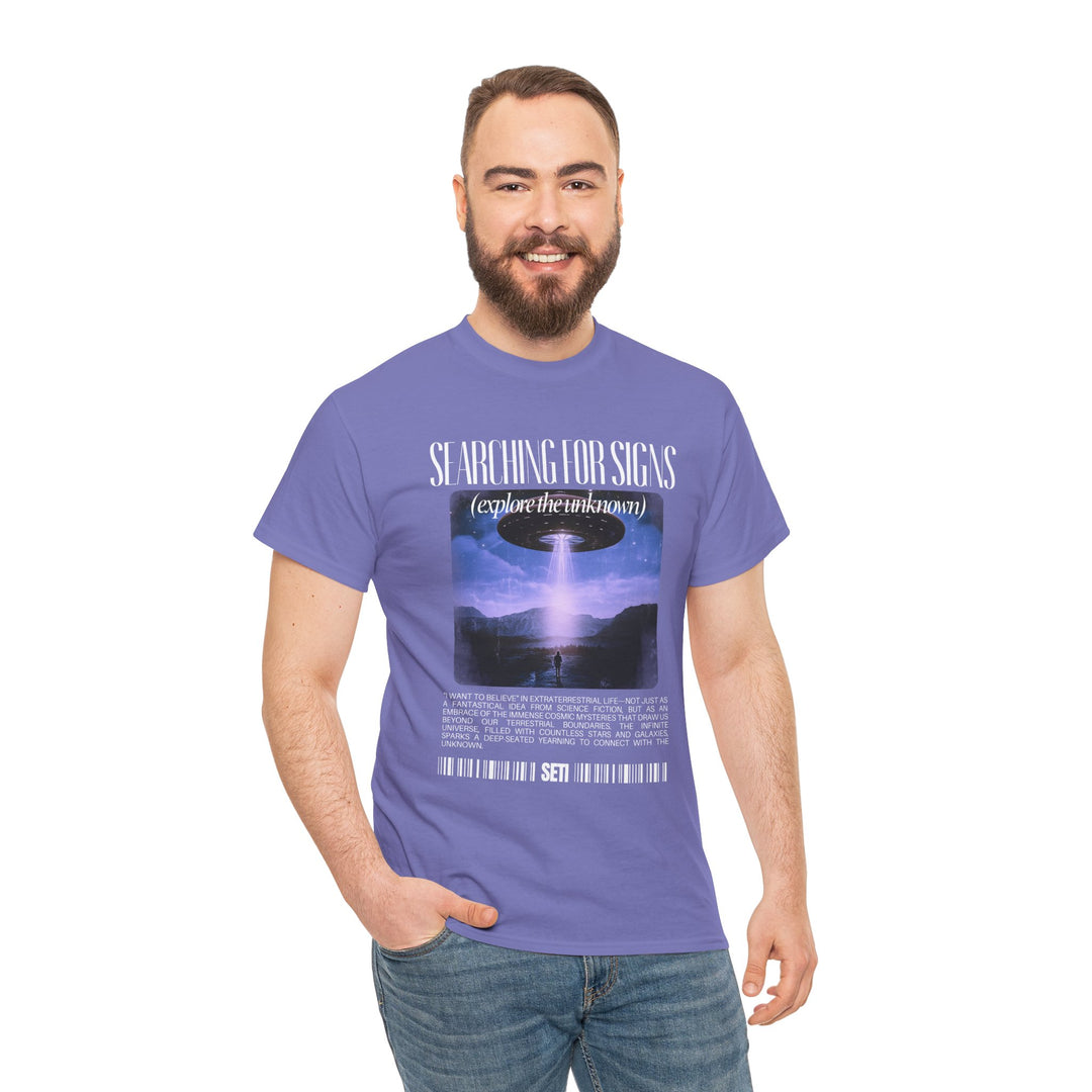 Exploration T-Shirt Alien Life Y2K - Searching for Signs Graphic Tee - Perfect for Casual Wear, Outdoor Activities, and Gift-Giving