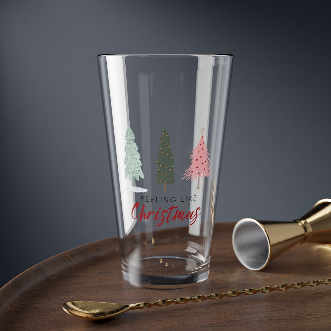 Christmas Mixing Glass - 16oz - Festive Trees Design - Gift for Beer Lovers - Holiday Drinkware and Pint Glasses for Seasonal Celebrations