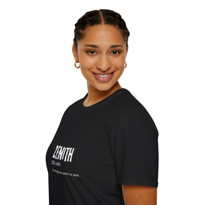 Zenith Unisex Softstyle T-Shirt - Motivational Graphic Tee, Perfect for Everyday Wear, Gift for Graduations, Birthdays, Inspirational