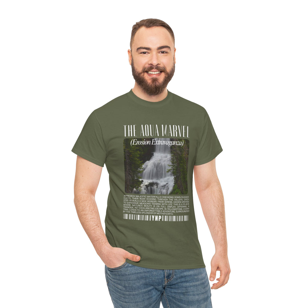 Yellowstone National Park Waterfalls Aqua Marvel Unisex Heavy Cotton Tee - Relaxed Nature Vibes T-Shirt Casual Wear and Outdoor Adventures