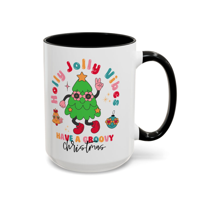 Groovy Christmas Accent Coffee Mug - Holly Jolly Vibes - Perfect Festive Gift for Teenagers, Hot Cocoa Lovers, and Tea Drinkware Enthusiasts