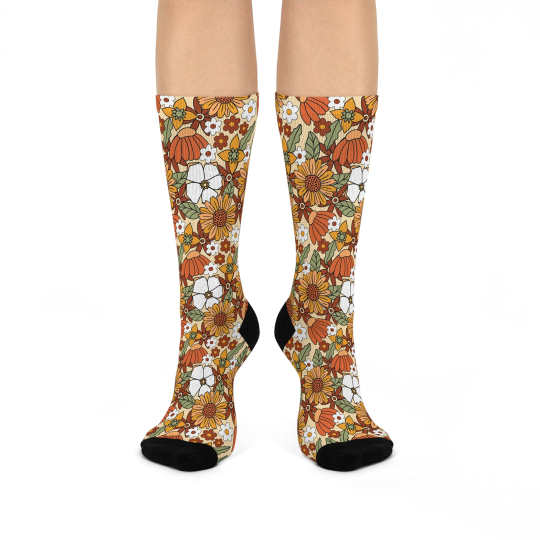 Bohemian Floral Cushioned Crew Socks for Comfort and Style