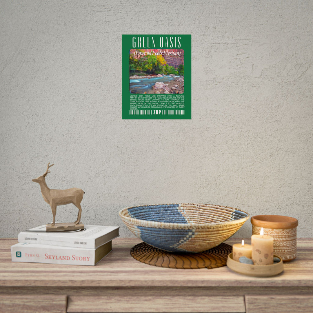 Green Oasis Wall Art: Nature-Inspired Journey Poster for Adventure Lovers Zion National Park