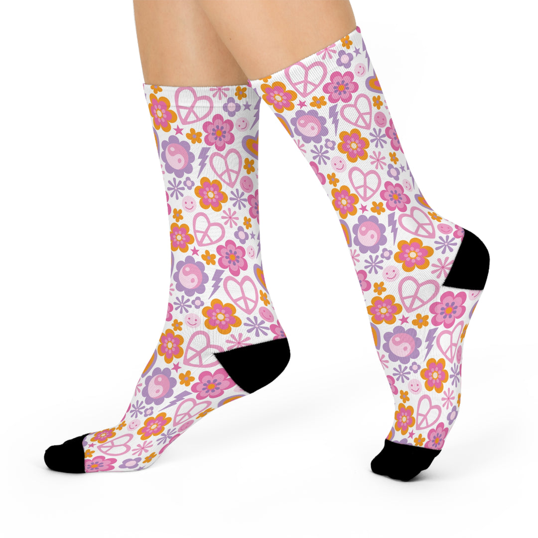 Bohemian Flower Power Cushioned Crew Socks - Colorful, Fun Designs for Everyday Wear