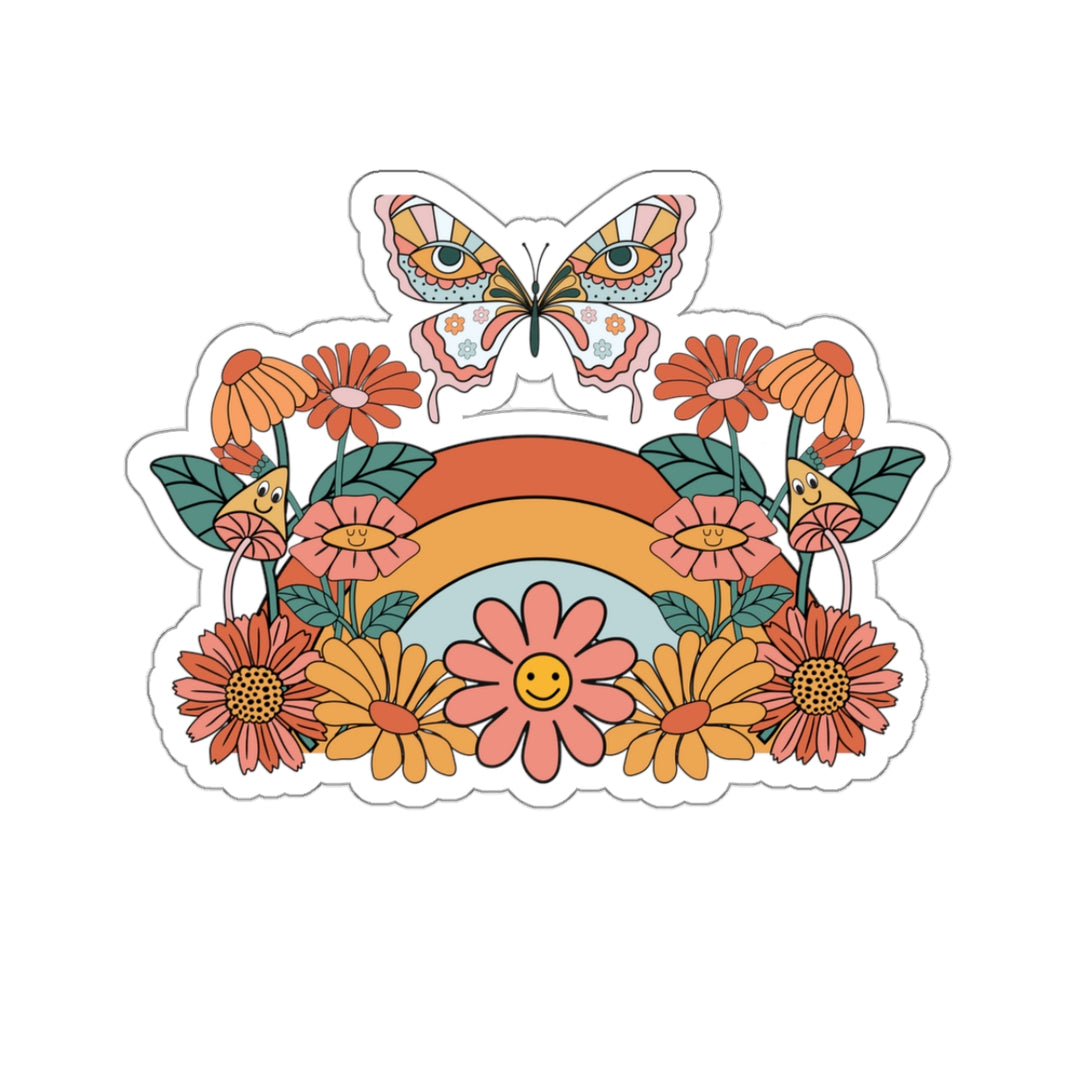 Rainbow and Butterfly Kiss-Cut Sticker - Inspirational Retro Vibe - Uplifting Motivational Sticker for Daily Positivity and Inspiration