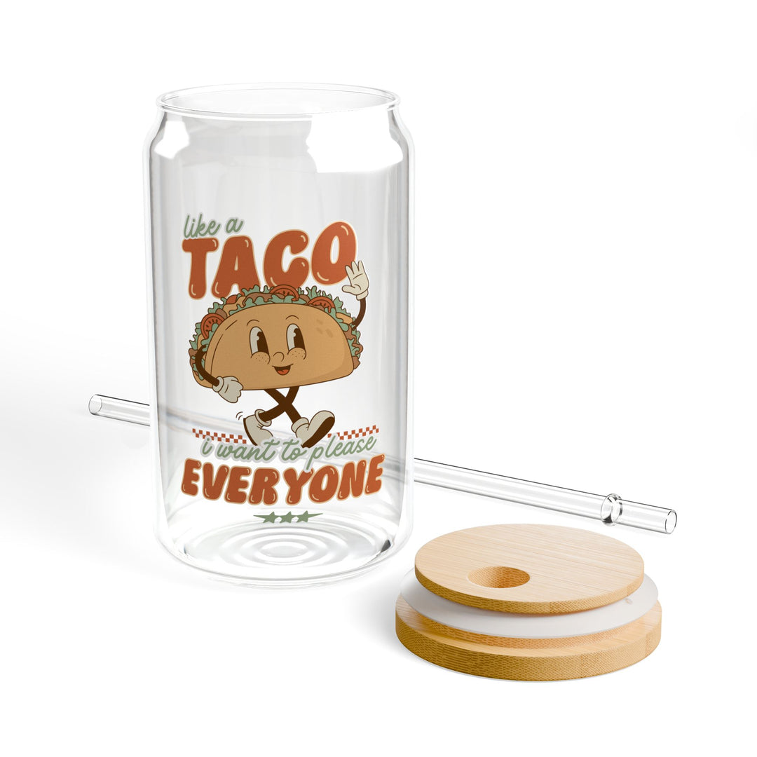 Funny Taco Sipper Glass - 16oz with Bamboo Lid & Straw - Fun Quote I'm Just Like a Taco - Motivational Uplifting Teen Drinkware