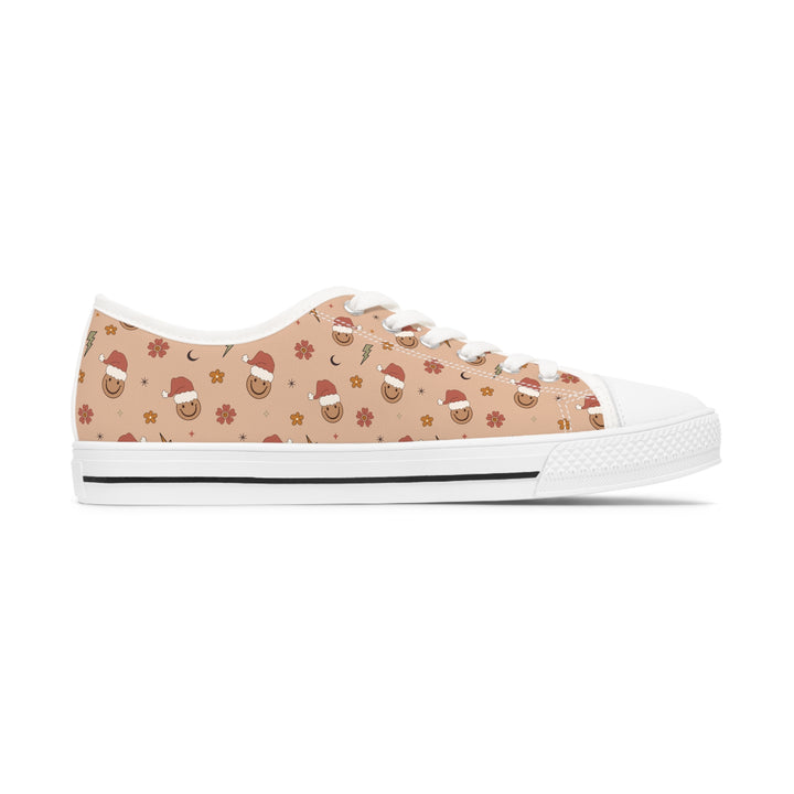 Christmas Sneakers for Women - Festive Smiley Face Shoes - Trendy Low Top Sneakers with Vibrant Wraparound Print