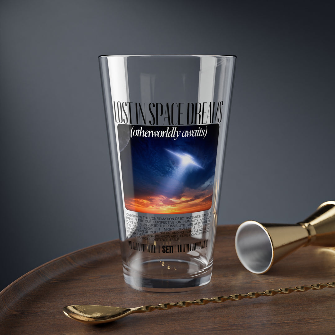 Lost in Space Dreams Pint Glass - UFO Mixing Glass - 16oz Beer Gift - Stylish Two-in-One Shaker and Serving Glass