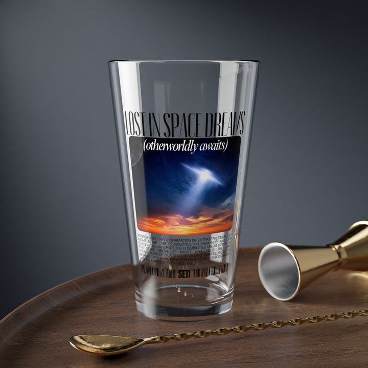 Lost in Space Dreams Pint Glass - UFO Mixing Glass - 16oz Beer Gift - Stylish Two-in-One Shaker and Serving Glass