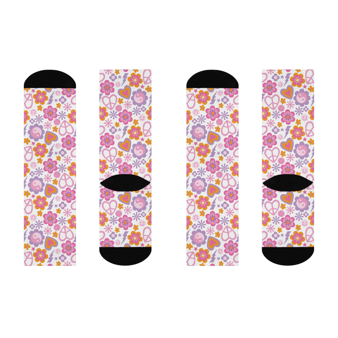 Bohemian Flower Power Cushioned Crew Socks - Colorful, Fun Designs for Everyday Wear