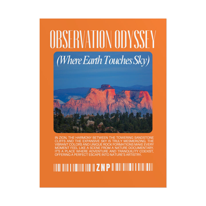 Observation Odyssey Wall Art: Nature-Inspired Journey Poster for Adventure Lovers Zion National Park