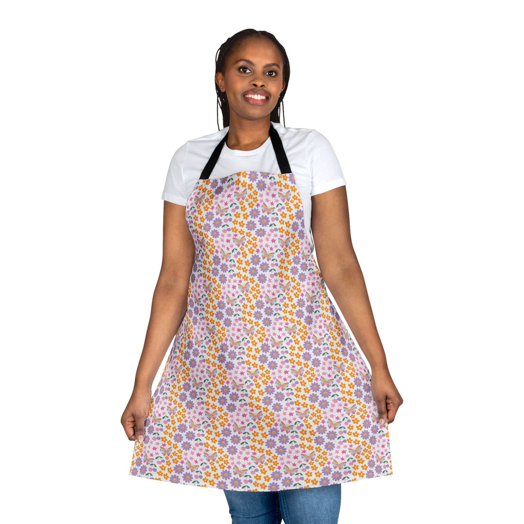 Floral Print Apron with Black Straps Perfect for Home Chefs and Craft Lovers