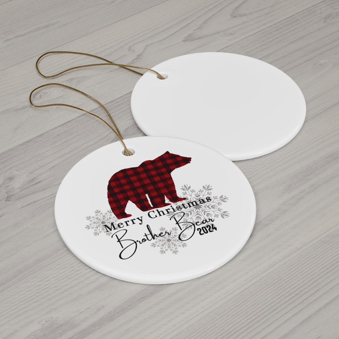 Ceramic Ornaments, Brother Bear Red and Black Lumberjack Christmas Decoration Set, Rustic Holiday Tree Decor, Personalized Christmas