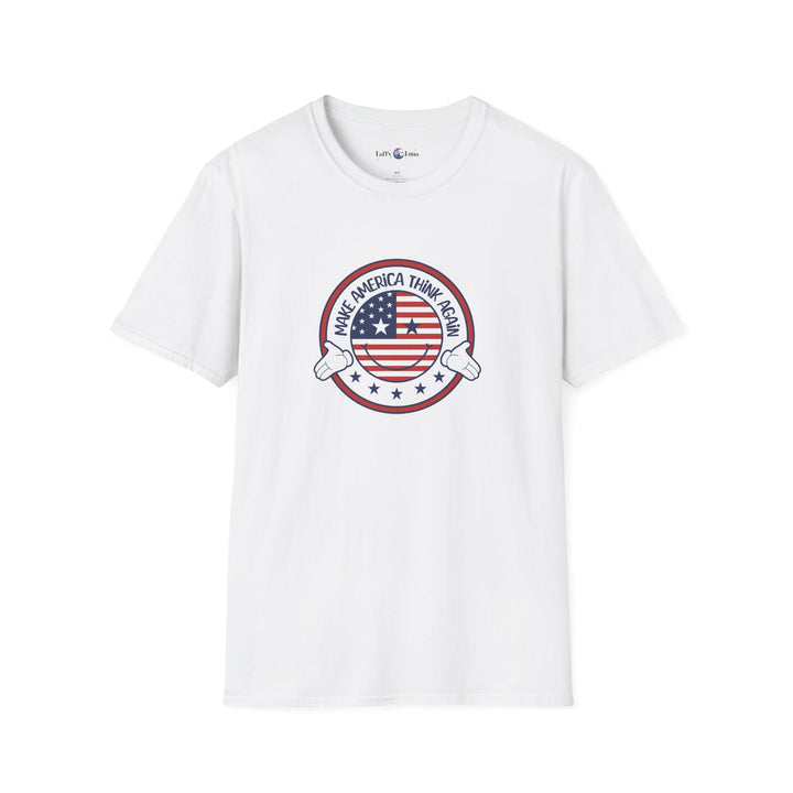 Make America Think Again Unisex Softstyle T-Shirt - Patriotic Graphic Tee