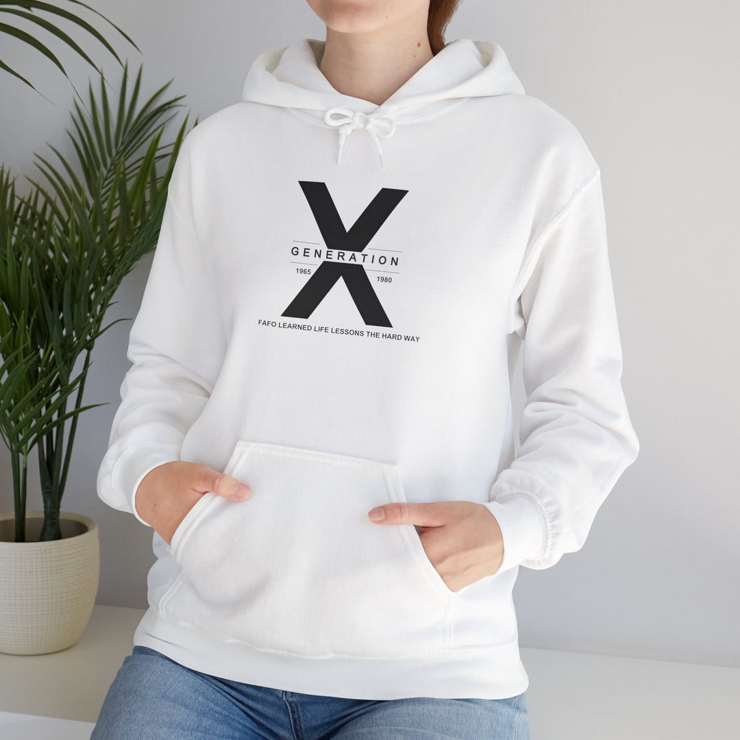 Generation X Inspirational Unisex Hoodie Sweatshirt, Funny Gen-X Achievements FAFO Keeping it Real, 80's Vibe Raised by Wolves, Novelty