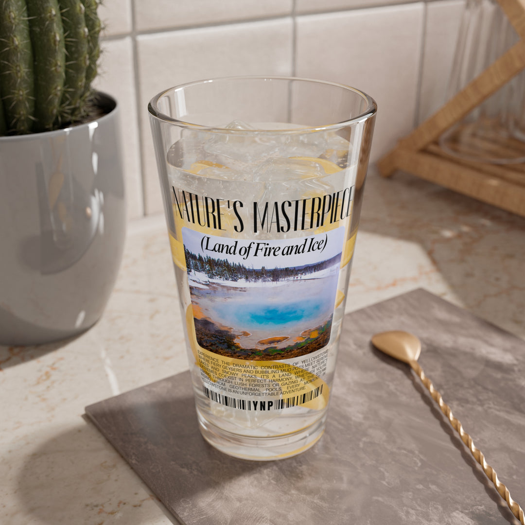 Beer Pint Glass Gift - National Park Glass Mixing Glass, 16oz - Yellowstone Lake - The Largest High-Elevation Lake in North America