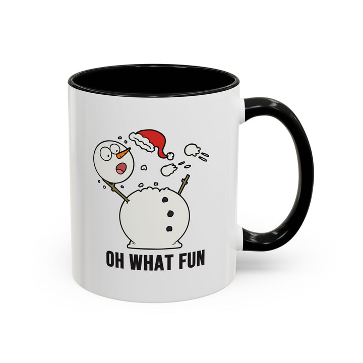 Funny Snowman Accent Coffee Mug (11, 15oz) - Festive Holiday Gift, Black Handle, Christmas Design, Winter Cup, Seasonal Drinkware