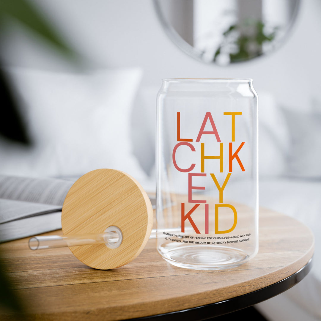 Colorful 16oz Sipper Glass with Bamboo Lid Fun & Stylish Drinkware Latchkey Kid, Generation X Perfect for Hydration, Parties Cozy Gatherings