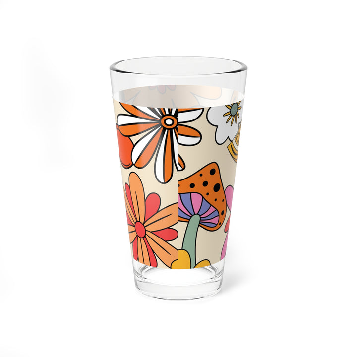 Floral Pattern Mixing Glass - 16oz Cocktail Tumbler - Funky Retro Vibes - Perfect Gift for Beer Lovers and Stylish Kitchen Drinkware