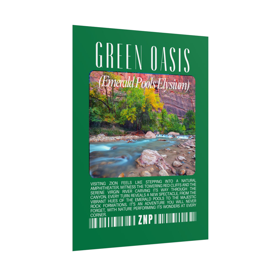 Green Oasis Wall Art: Nature-Inspired Journey Poster for Adventure Lovers Zion National Park