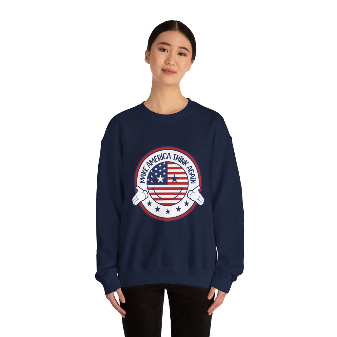 Make America Think Again Crewneck Sweatshirt - Unisex Heavy Blend Political Statement Sweatshirt - Perfect Gift for American Lovers