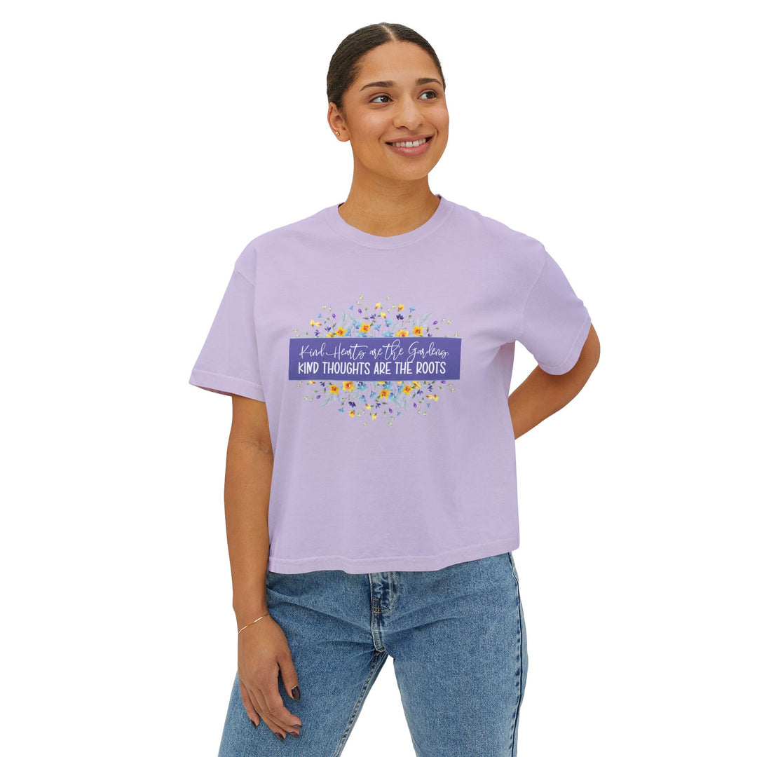 Kind Thoughts Boxy Tee, Women's Positive Affirmation Shirt, Sunshine Vibe Top, Gift for Garden Lovers, Spring Casual Wear