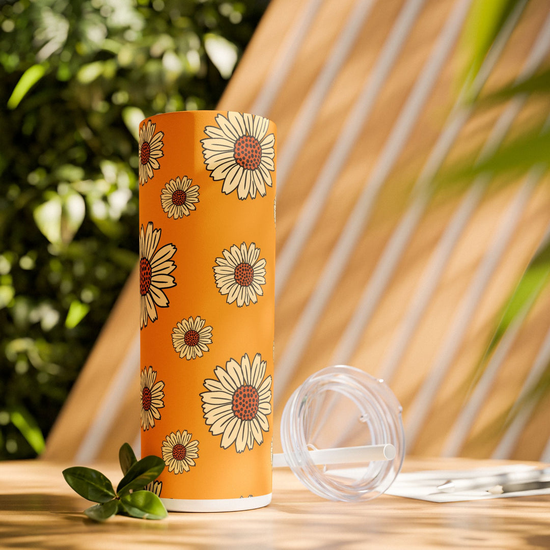 Cheerful Sunflower Skinny Tumbler with Straw - 20oz