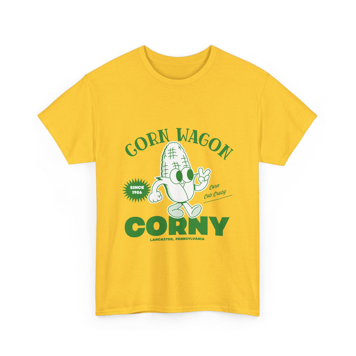 Corn Wagon Unisex Heavy Cotton Tee - Humorous Yellow Graphic T-Shirt for Fun-Loving Personalities