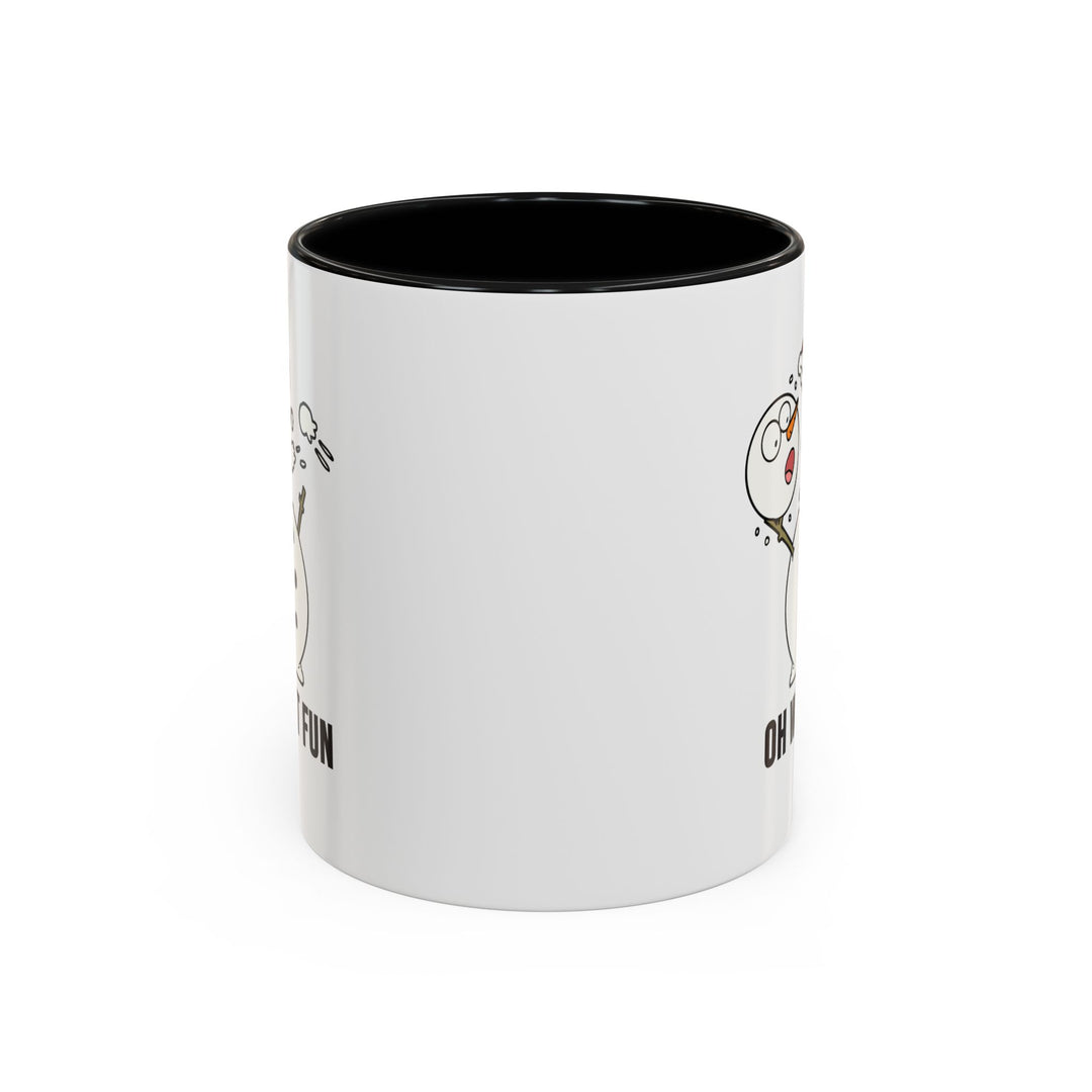 Funny Snowman Accent Coffee Mug (11, 15oz) - Festive Holiday Gift, Black Handle, Christmas Design, Winter Cup, Seasonal Drinkware