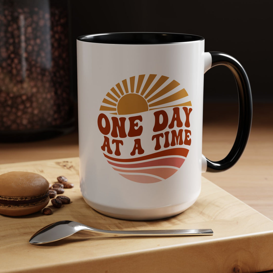 Uplifting One Day at a Time Retro Sunshine Mug - 15oz Ceramic Coffee Lover's Gift