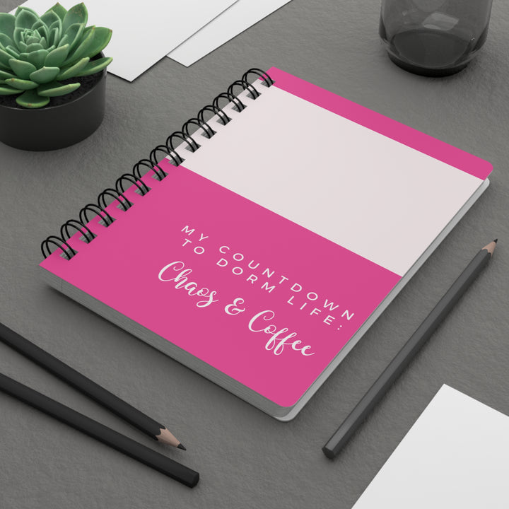 Hardcover Journal My Countdown to Dorm Life - Chaos & Coffee Bright Pink