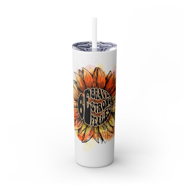 Brave Strong Fearless Skinny Tumbler with Straw - 20oz Inspirational Drinkware