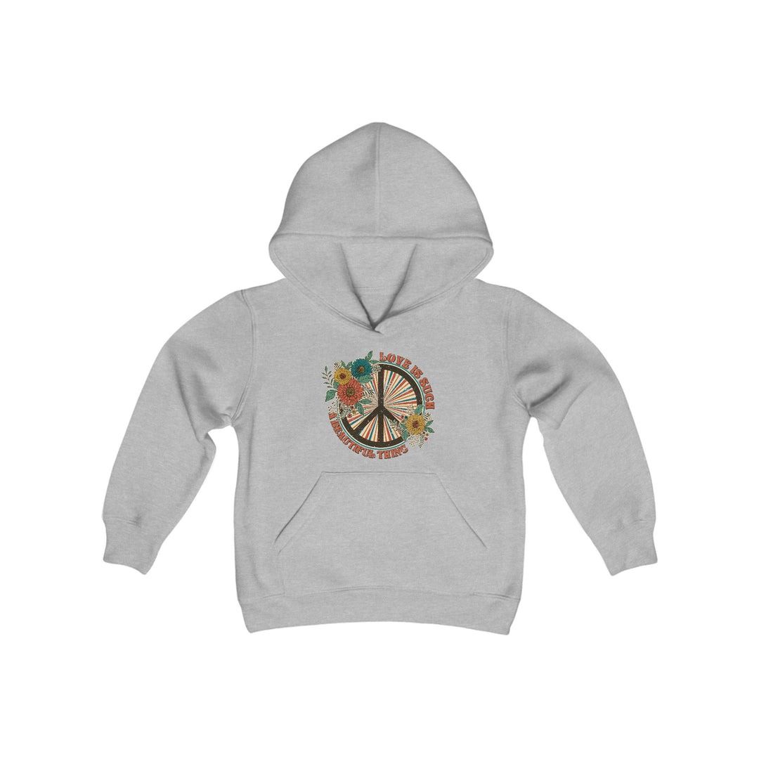 Youth Peace & Love Hooded Sweatshirt - Floral Design