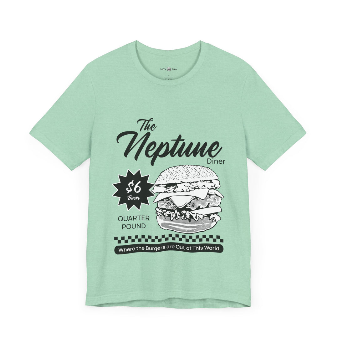 Neptune Diner Graphic Tee - Retro Burger Design, Perfect for Food Lovers