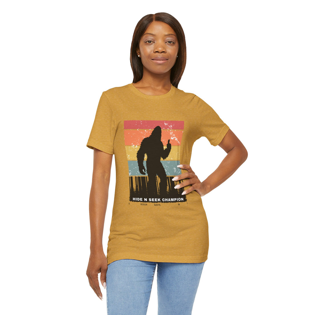 Unisex Bigfoot Hide N Seek Champion Tee - Fun Retro Graphic T-Shirt