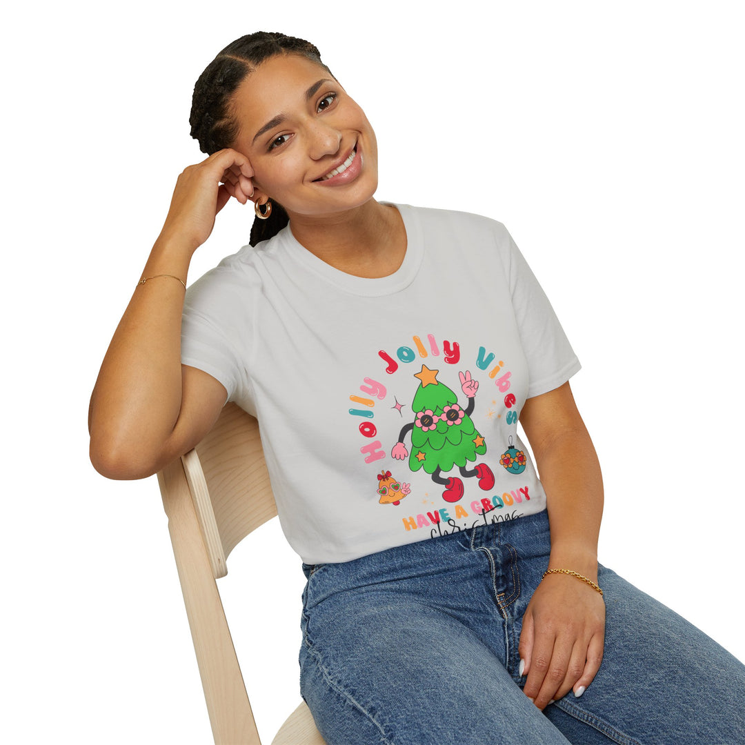 Holly Jolly Vibes Unisex T-Shirt - Have a Groovy Christmas Tee - Perfect for Holiday Gatherings, Family Get-Togethers, Cozy Evenings at Home