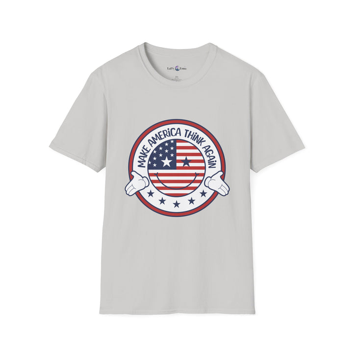 Make America Think Again Unisex Softstyle T-Shirt - Patriotic Graphic Tee