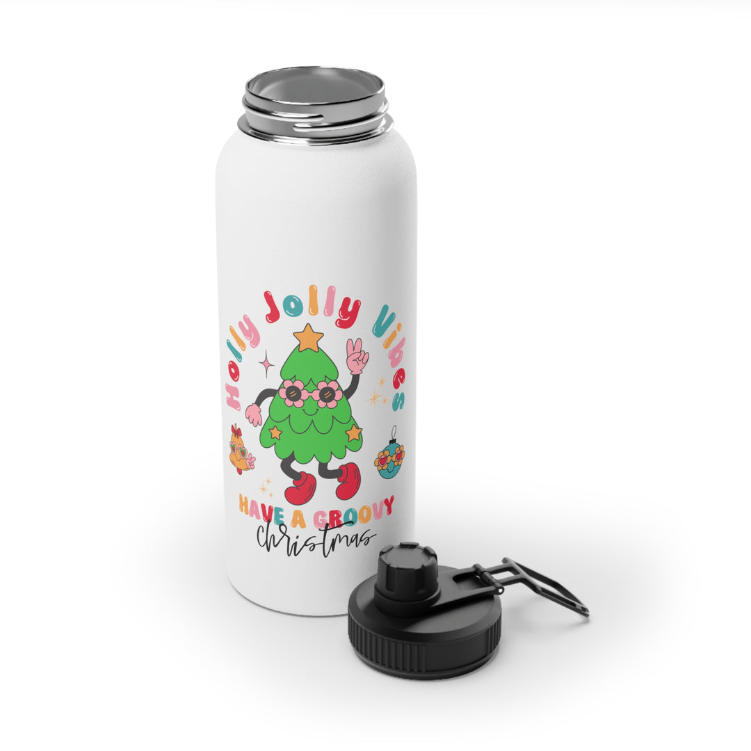 Groovy Christmas Stainless Steel Water Bottle - Holly Jolly Vibes - Perfect for On-the-Go Hydration and Festive Cheer